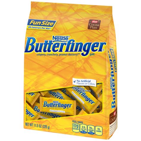 FUN SIZE FAVORITES Enjoy the tasty variety of classic favorites like Butterfinger, CRUNCH, Baby Ruth and 100 Grandavailable in this 60-count bag of individually wrapped Fun Size assorted candy bars. . Butterfinger fun size vs mini